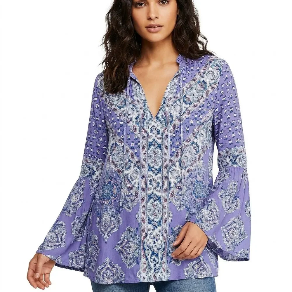 Free People Purple Graphic Lightweight Top Women Size XS